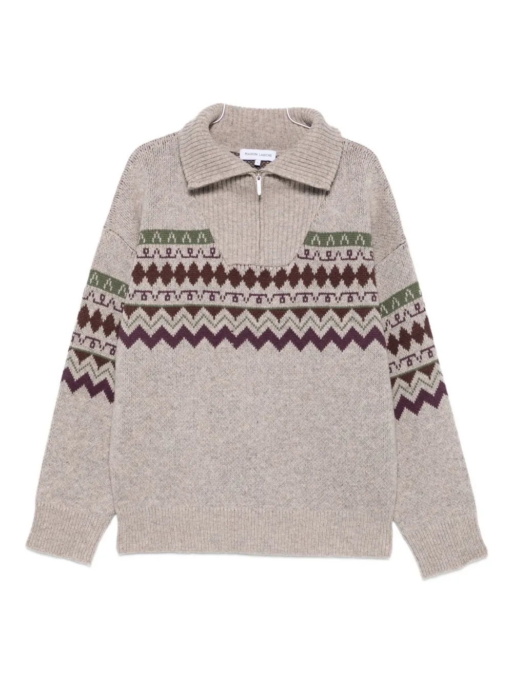 

Узориcтый свитер на молнии спереди Maison Labiche, нейтральный