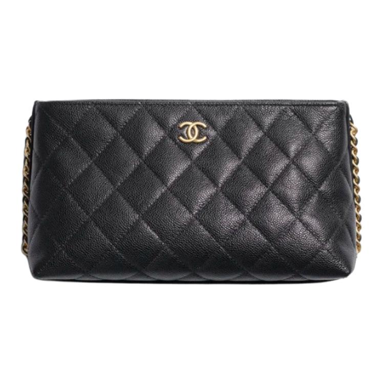 

CHANEL Блестящий клатч из телячьей кожи женский черный