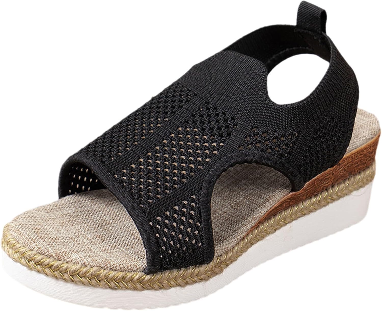 

Женские сандалии для ходьбы, ортопедические сандалии, вязаные с вырезами, дышащие эспадрильи, удобные слипоны для ходьбы, сетчатые на ремешке вокруг щиколотки, на платформе, летняя обувь Generic, черный