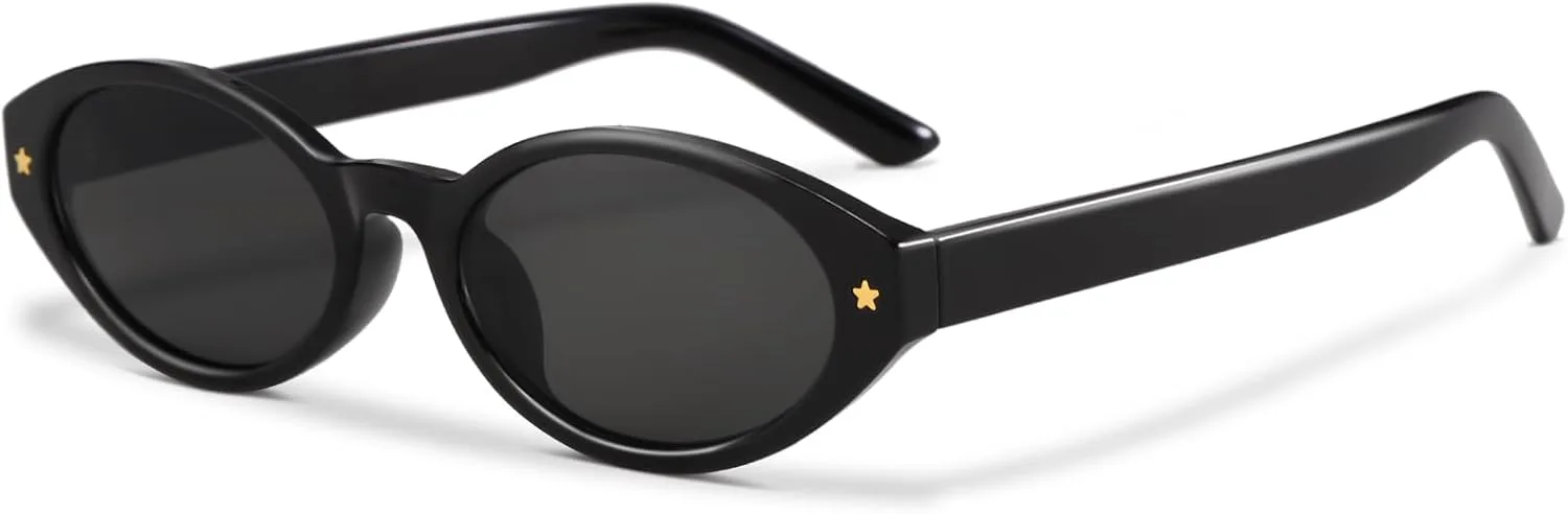 

Ретро-солнцезащитные очки овальной формы для женщин и мужчин. Модные маленькие овальные солнцезащитные очки в винтажном стиле 90-х SevenColor, A2 Black/Grey