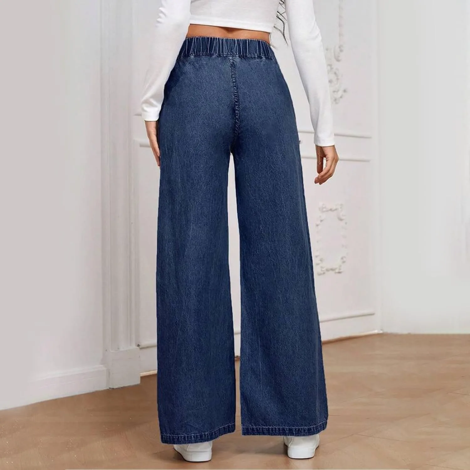 Женские джинсы Wide Leg с высокой талией и эластичным поясом — фото 3