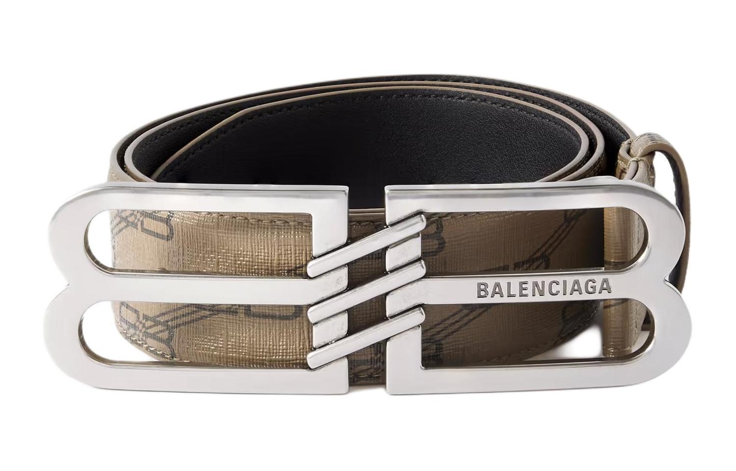 

Эмблема с гладкой пряжкой Кожаный ремень мужской серый ширина 4 см Balenciaga