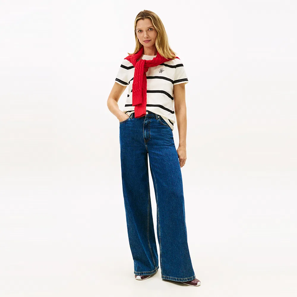 Женская футболка с вышитым логотипом Tommy Hilfiger Women, цвет айвори — фото 3