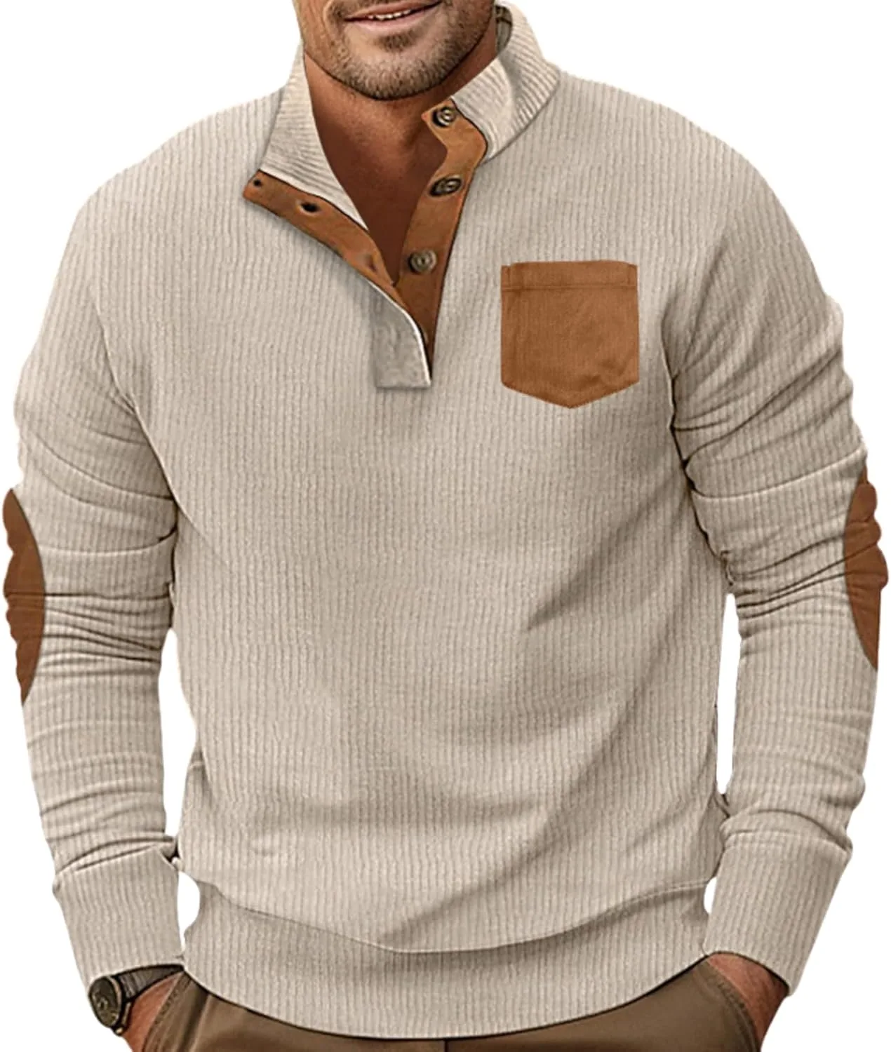 

Свитер мужской с воротником-стойкой и налокотниками BIVENANT