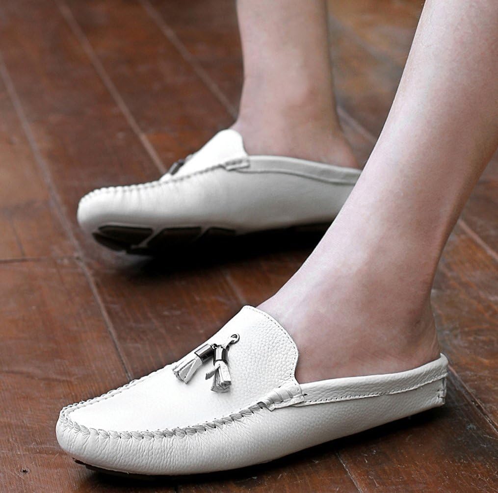 Мужские тапочки-мюли Santimon с кисточками, кожаные, удобные, на процесс легкого надевания, повседневные лоферы, белый — фото 4