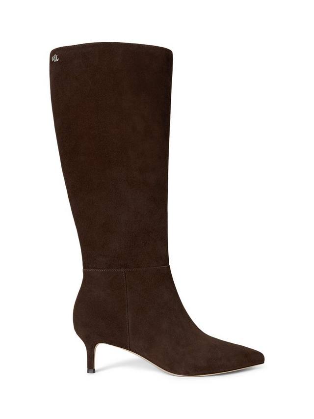 Lauren McKay замшевые ботинки до колена на каблуке kitten heel Ralph Lauren, Brown