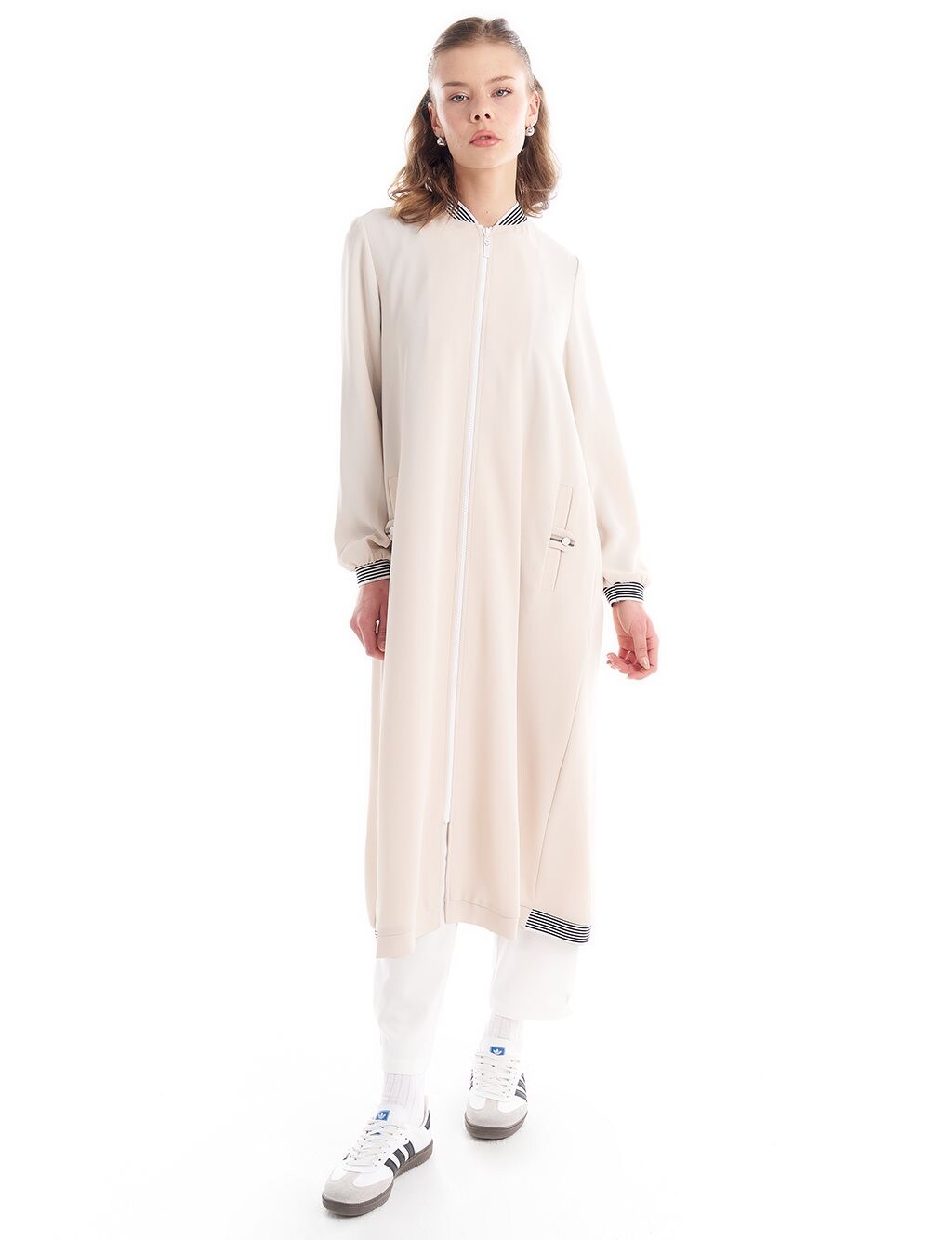 

Абая Ribbed Detailed Zippered Wear and Go Cream Kayra