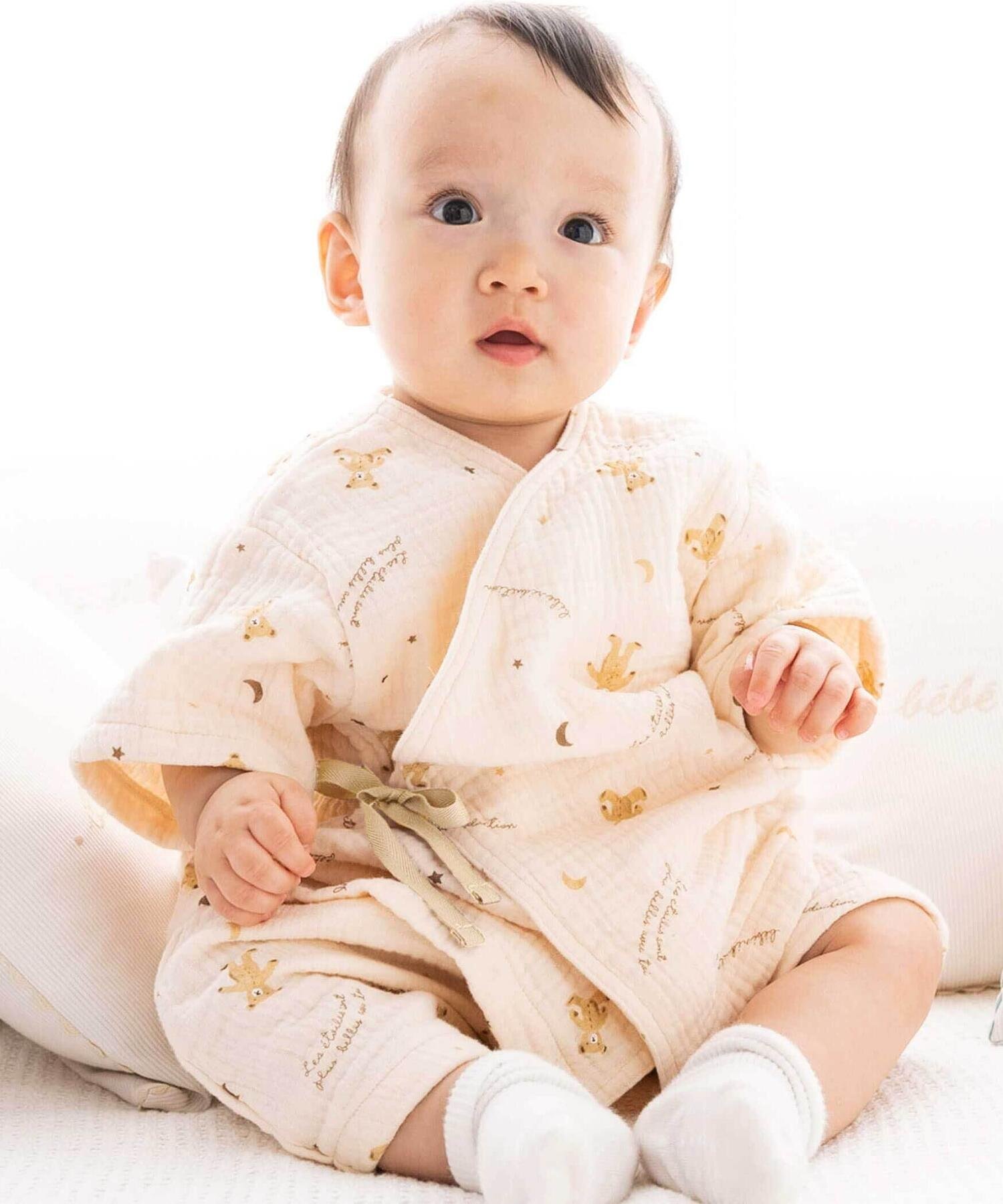 Комбинезон-халат из марли с принтом в виде медведя (70-90 см) Fillot de bebe reduction, Beige