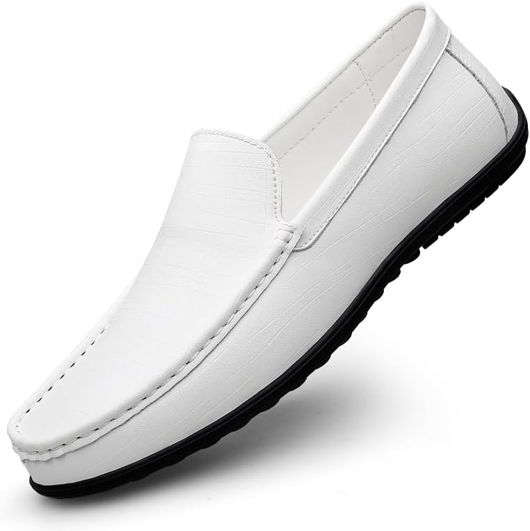 

Мужские кожаные слипоны IGZBIBG, низкие тапочки с круглым носком, повседневные мокасины, полу-лоферы, подходят для ежедневной носки и официальных мероприятий, белый