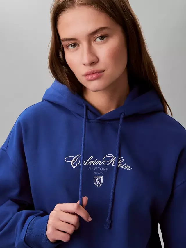 Худи с укороченным принтом и логотипом Script Logo Calvin Klein, Admiral Blue — фото 4