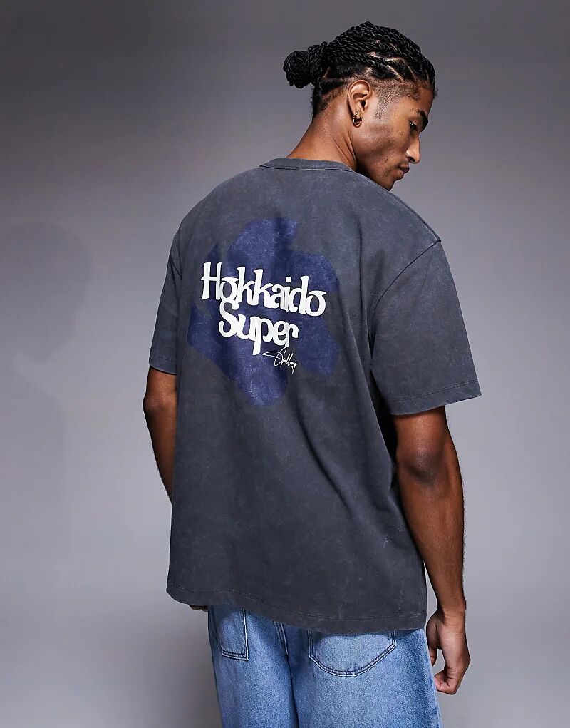 

Футболка ASOS DESIGN из плотной ткани свободного кроя с графическим текстом серого цвета