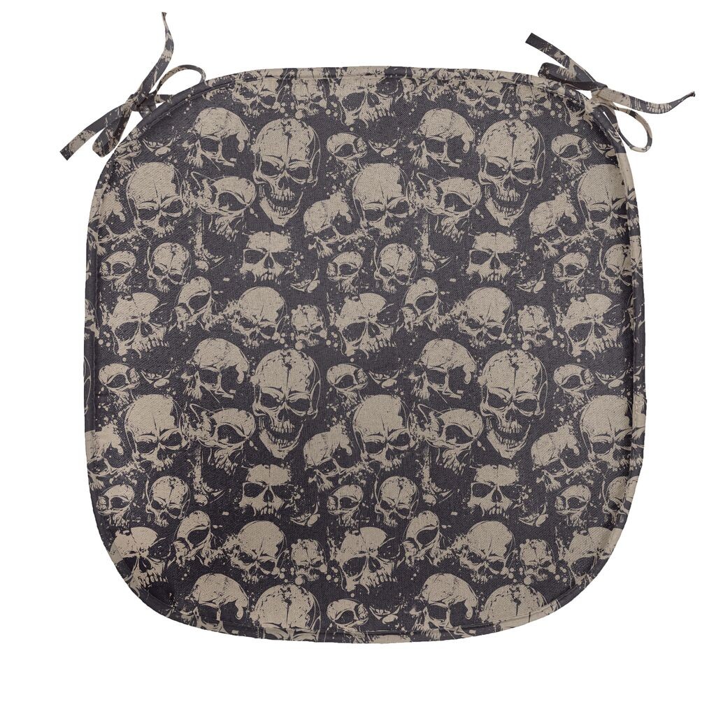 

Подушка для обеденного стула ABAKUHAUS Skull, Grunge Scary Evil, декоративная водонепроницаемая подушка с ремнями для кухонных сидений, 40 см x 40 см, кока-серо-коричневый, черный