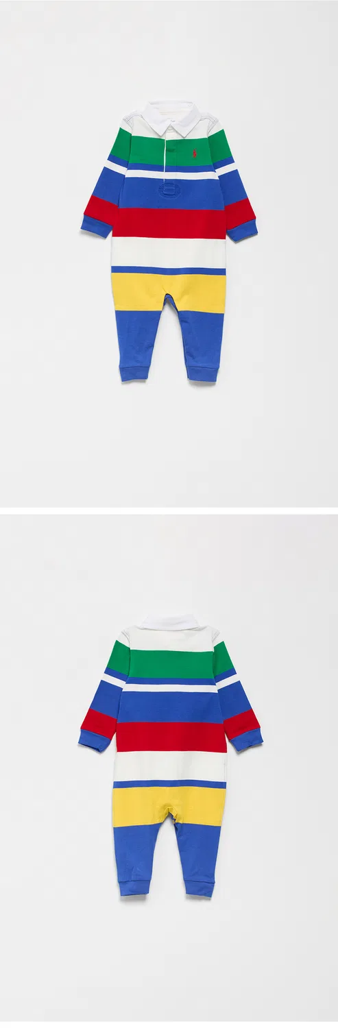 Детский полосатый хлопковый комбинезон-регби белого цвета от Polo Ralph Lauren Children — фото 3