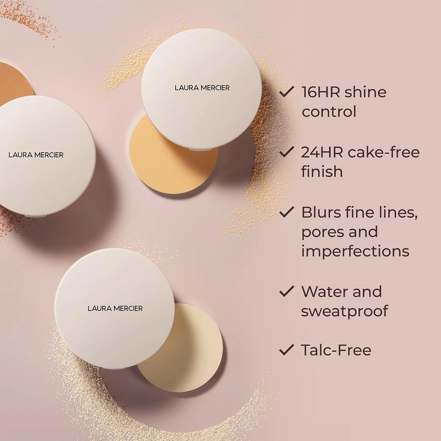Laura Mercier Ultra-Blur Talc-Free Waterproof Translucent Pressed Setting Powder, 16-часовая стойкость и контроль блеска, с гиалуроновой кислотой для 24-часового увлажнения, натуральный финиш, с пуховкой, Translucent — фото 4