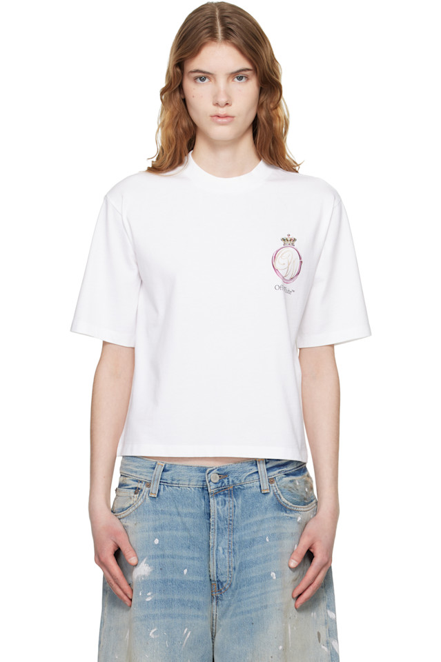 Off-White Белая футболка свободного кроя с королевской короной