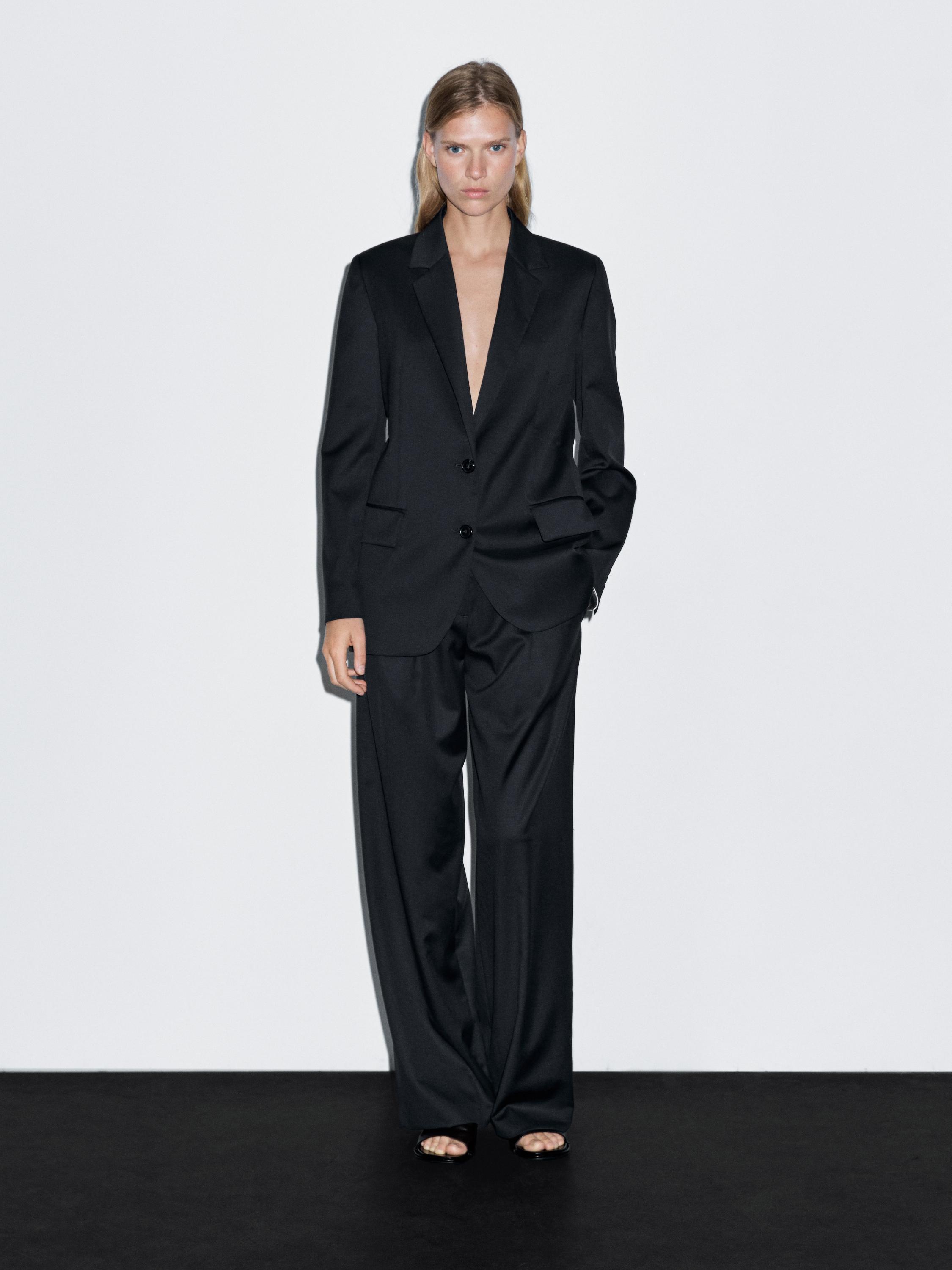 

100% очень тонкая шерсть, плиссированные брюки Massimo Dutti, темно-синий