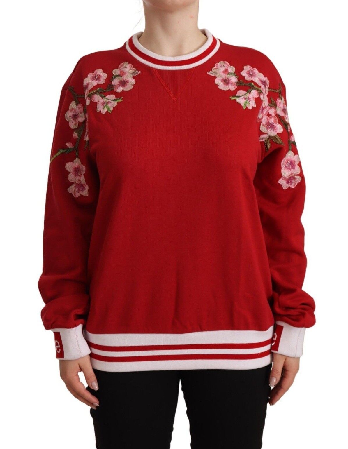 

Элегантный красный свитер с круглым вырезом и цветочным мотивом Dolce & Gabbana
