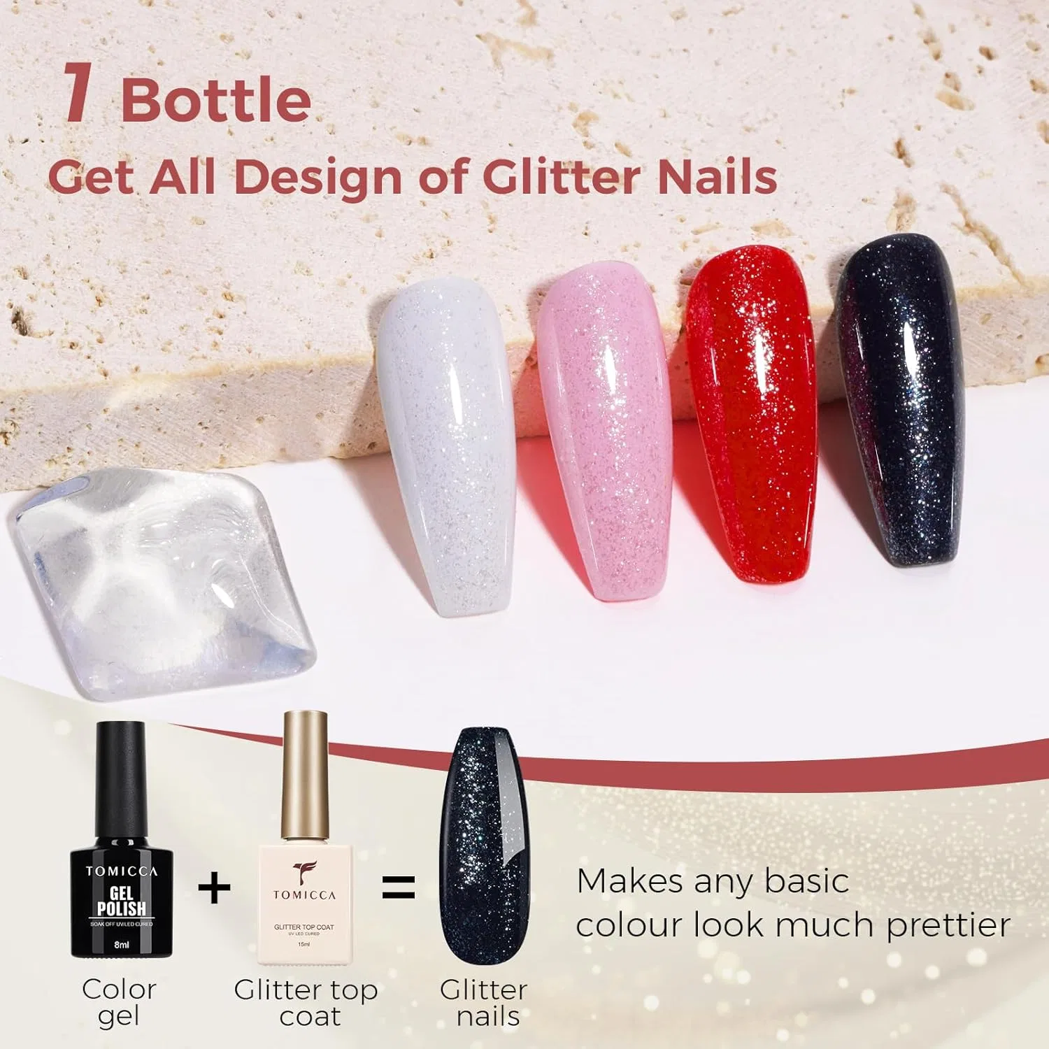 Глиттерный топ для гель-лака TOMICCA UV Gel, 15 мл Tomicca, 15 Ml Glitter Top Coat — фото 3