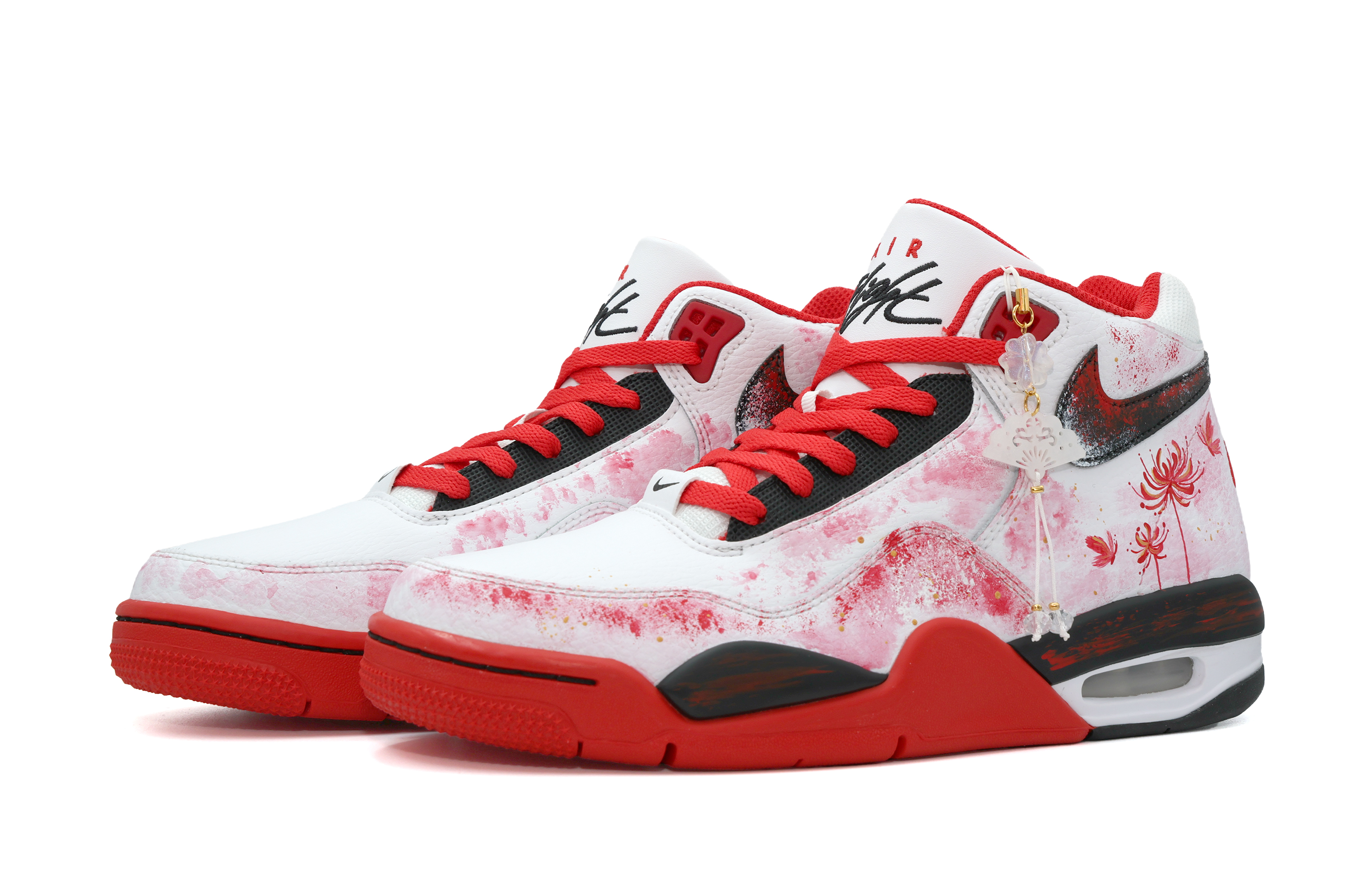 Nike Кроссовки баскетбольные Mid top Flight Legacy Flowers Bloom On The Shore Abrasion Resistant Vintage мужские красные белые — фото 4