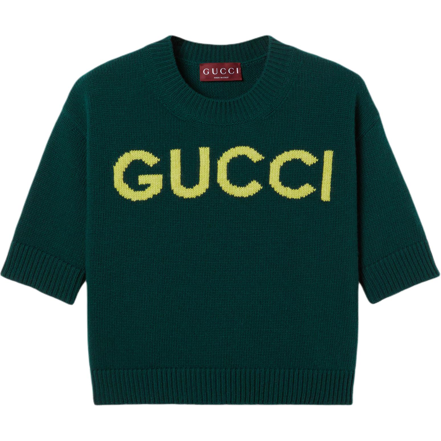 

Мягкий шерстяной топ с интарсией GUCCI, темно-зеленый