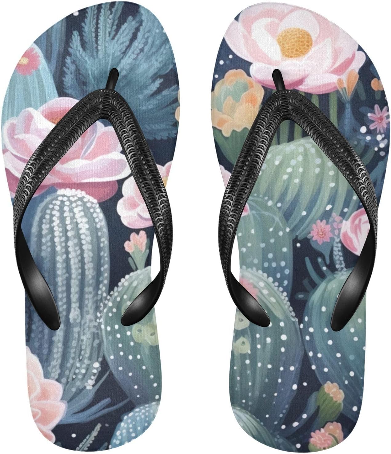 

Шлепанцы с цветочным рисунком кактусов, пляжные летние повседневные сандалии для женщин и мужчин, обувь для душа, размер XS Kfbe, Cactus Floral