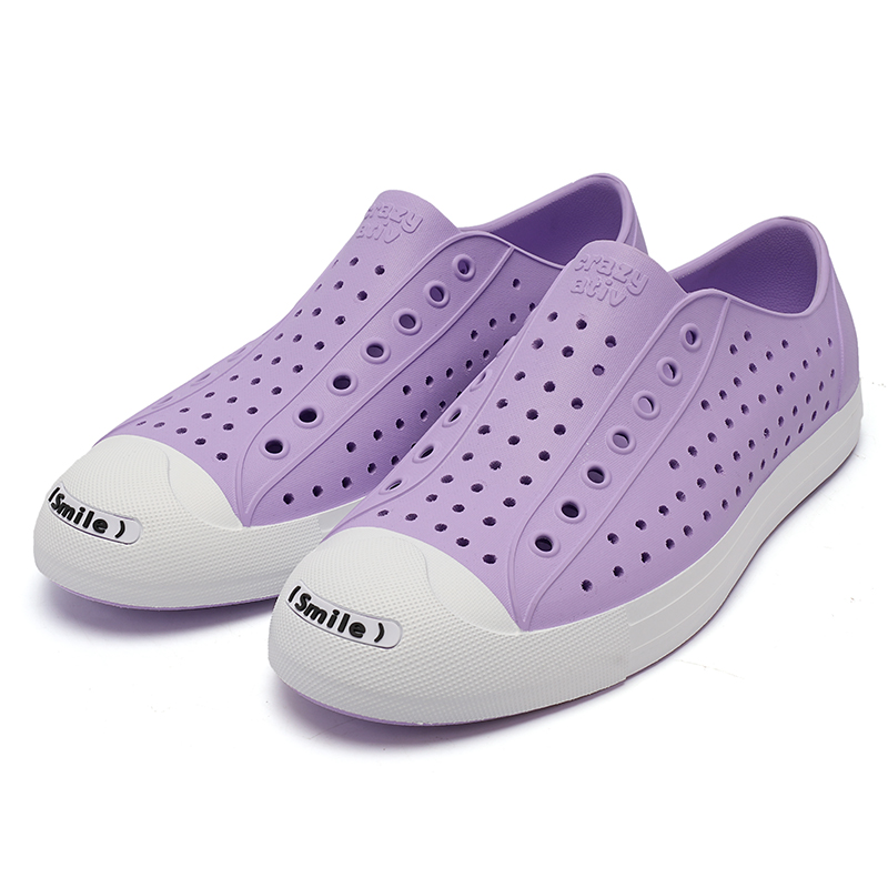 CRAZY ATIV Кроксы пляжные унисекс фиолетово-белые с открытым мыском, цвет Purple White, Open-Ended Smile — фото 3