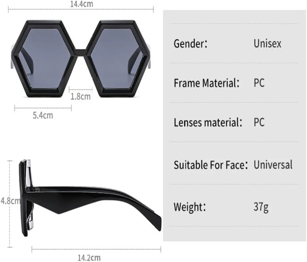 

Винтажные шестиугольные женские солнцезащитные очки, роскошные модные многоугольные солнцезащитные очки, солнцезащитные очки UV400 для мужчин TYUVIVO, One Size