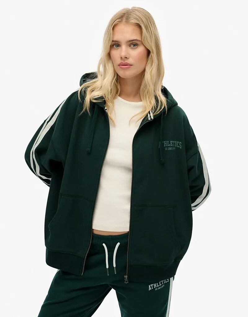 

Свободная толстовка с капюшоном на молнии Superdry Athletic Essentials цвета эмали и зеленого цвета