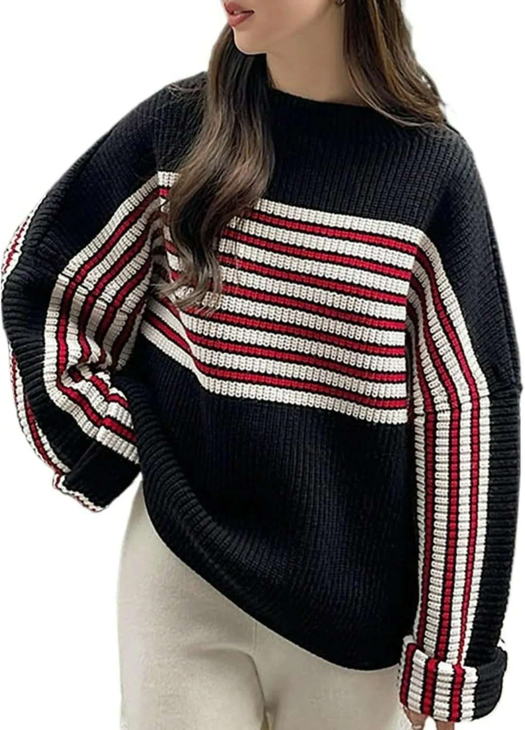 

PanoraCirq свитер черный в полоску с резинкой и цветными блоками PanoraCirqi