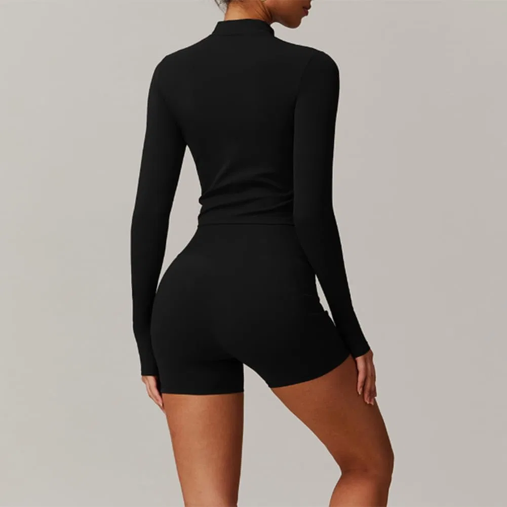 Спортивный костюм с длинным рукавом и леггинсами, Generic, Black Shorts — фото 2