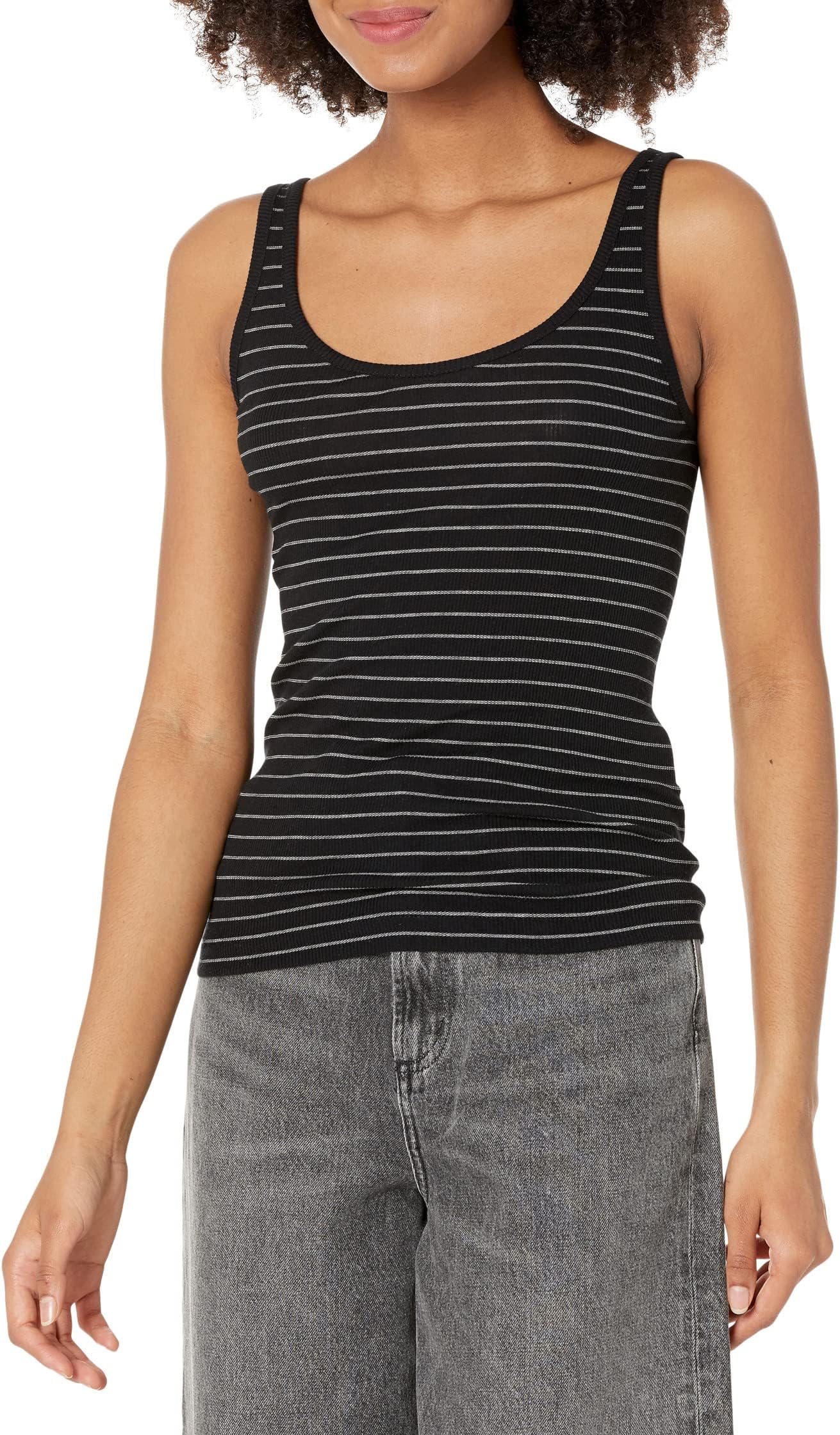 

Топ Vince Striped Scoop Neck Tank, цвет Black/Off-White