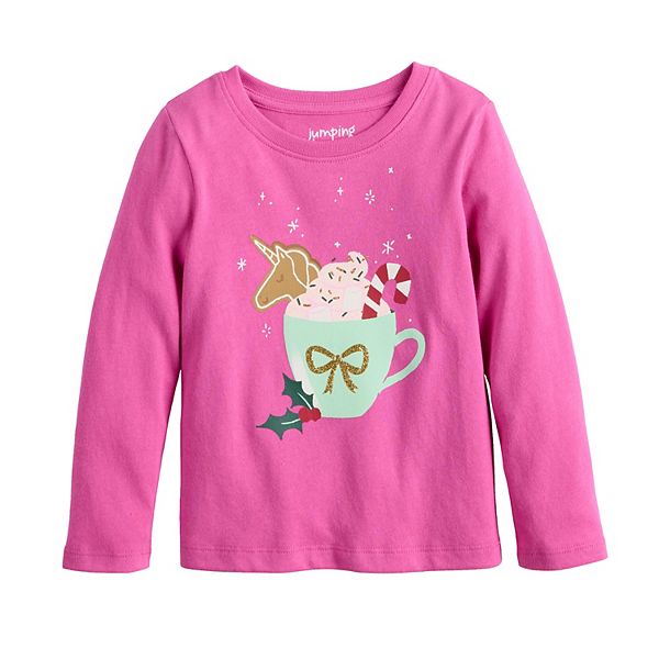 

Детская футболка с длинным рукавом и праздничным принтом Jumping Beans, Pink Unicorn Cocoa