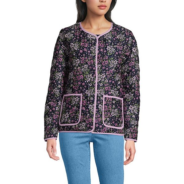 

Женская стеганая двусторонняя куртка Lands' End, Floral Purple Ivory