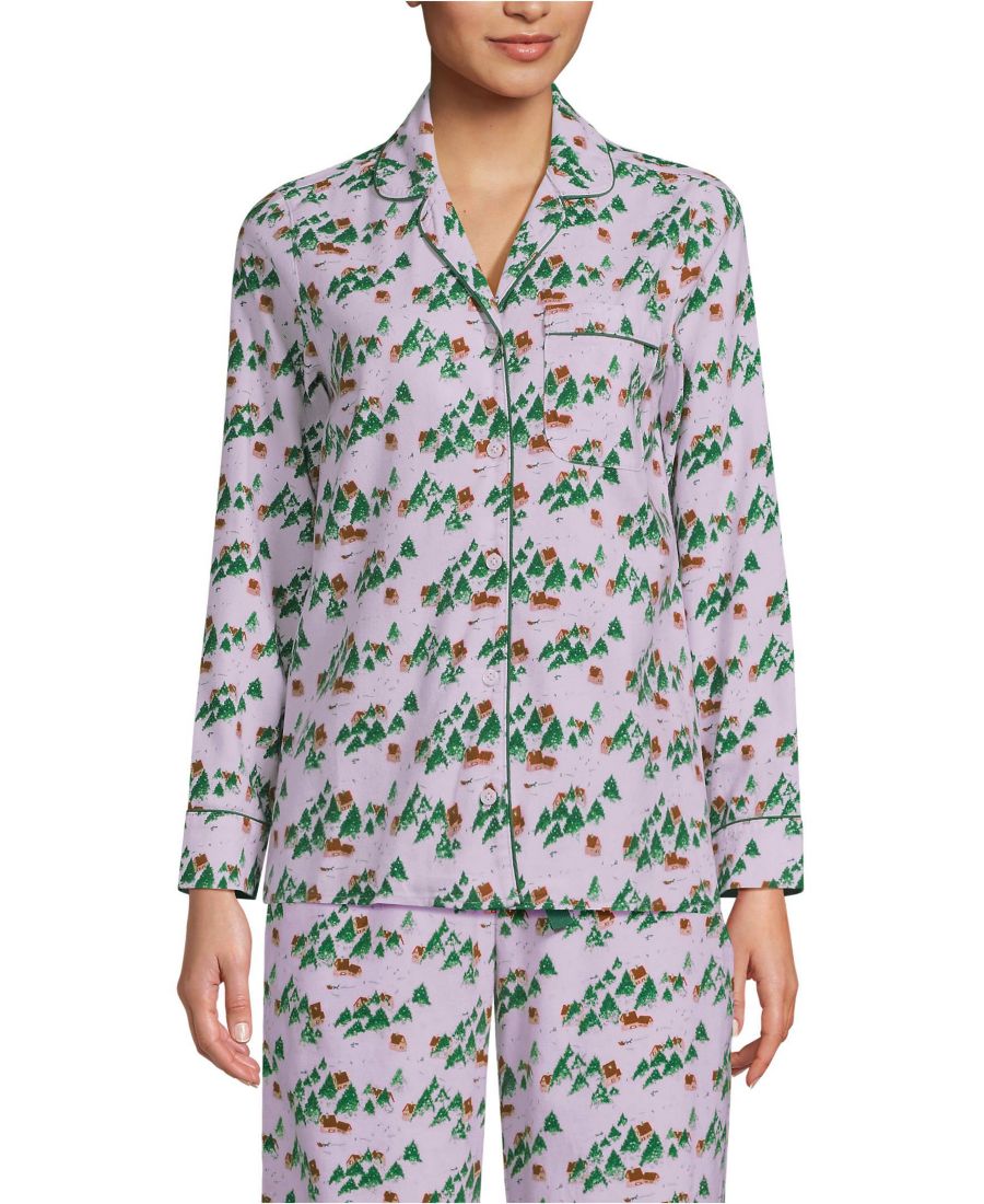 

Женская фланелевая пижамная блузка с длинными рукавами и принтом Lands' End, Lavender blush village