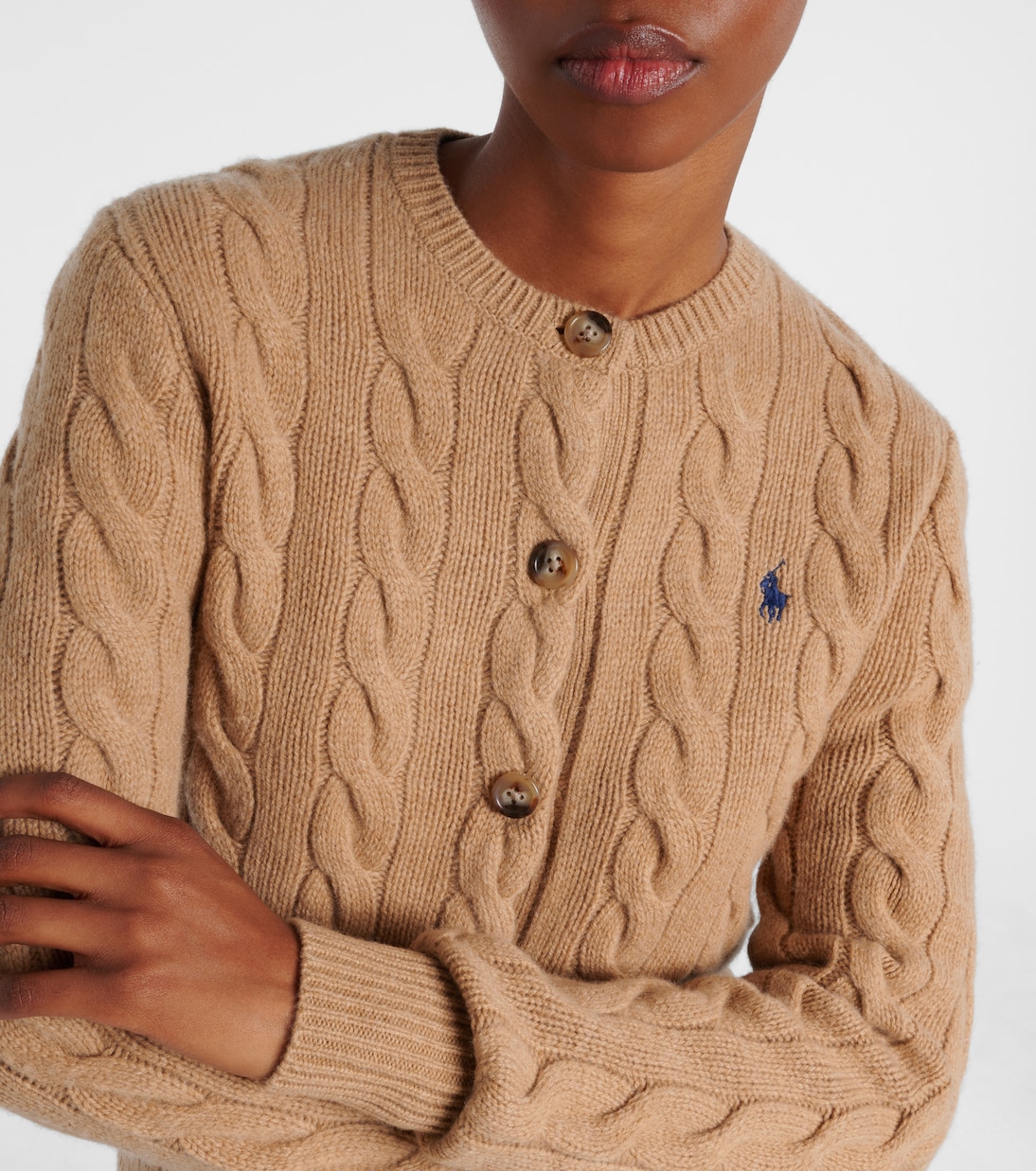 Кардиган из шерсти и кашемира, связанный косами Polo Ralph Lauren, Collection Camel Melange — фото 4