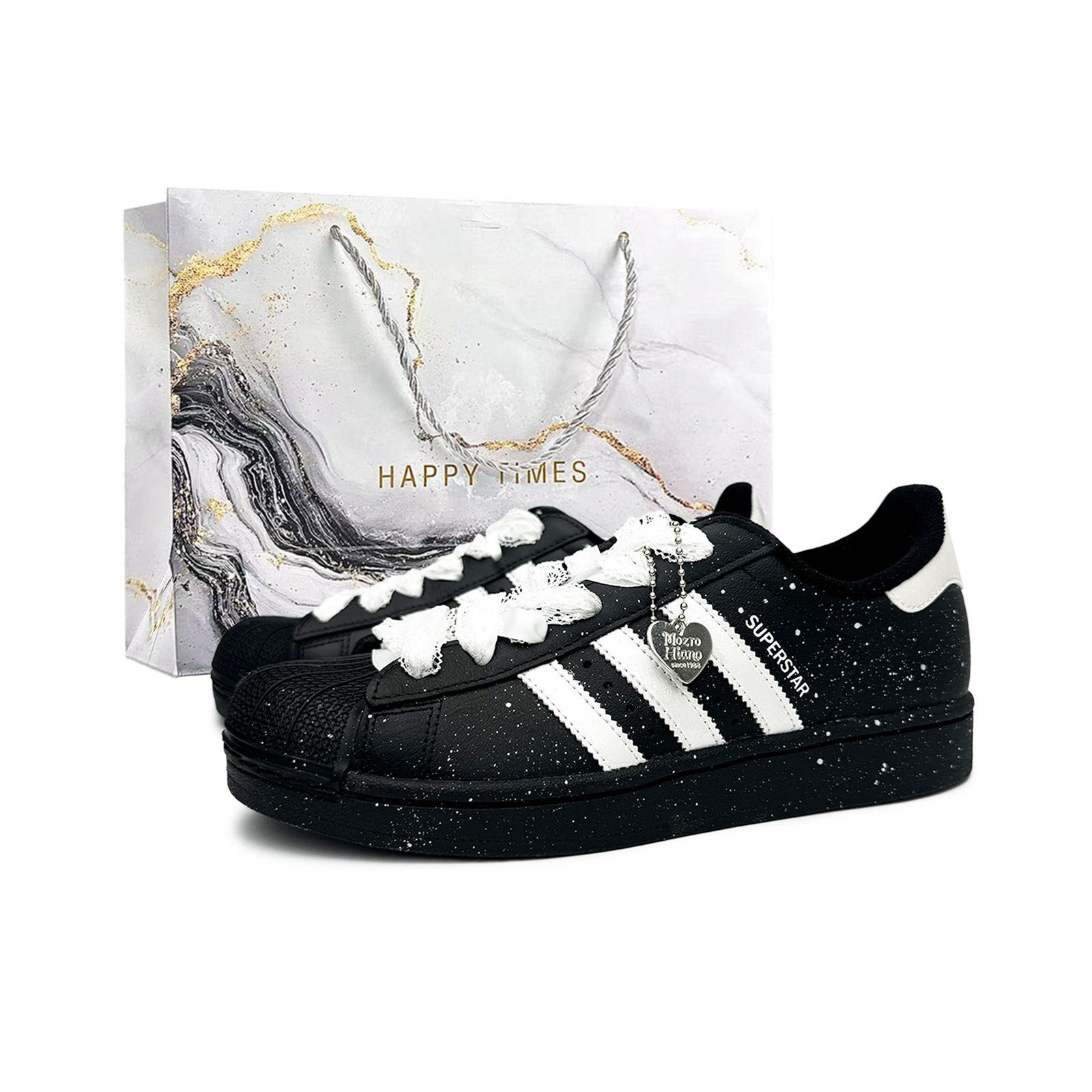 

Superstar 2 Iridescent Splatter устойчивые к истиранию низкие кроссовки для скейтбординга Unisex Black Silver Adidas Originals, черный серебряный (серыйSpecial Shopping Bag)