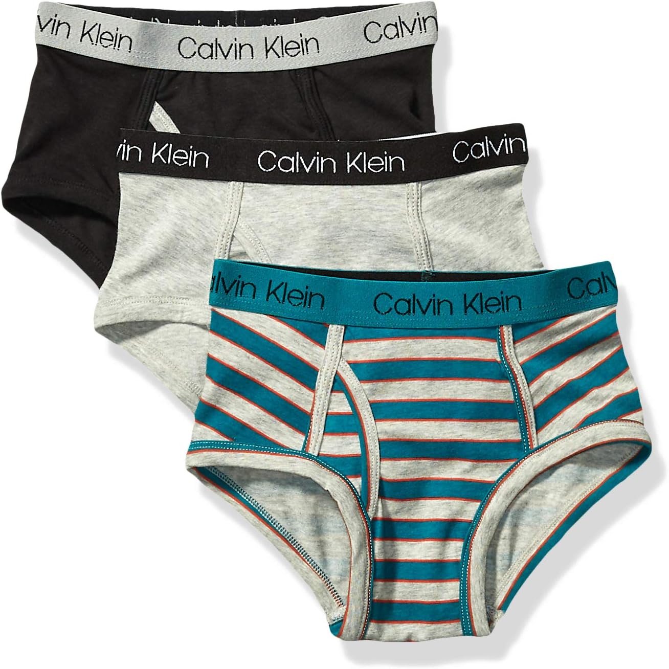 

Комплект из 3 трусиков-брифов Calvin Klein для мальчиков Little Modern из хлопка разных цветов, Sea Green Stripe, Heather Grey, Black
