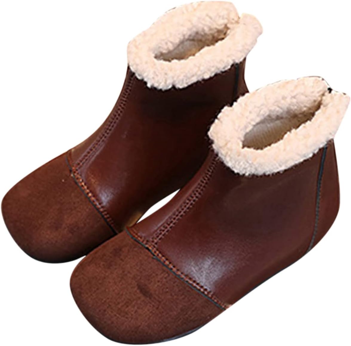 

Детские ботинки для девочек с искусственным мехом, водонепроницаемые, на высокой подошве, с круглым носком и задней молнией, теплые и нескользящие кожаные Generic, Brown