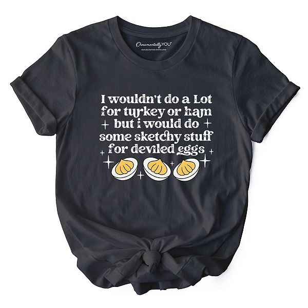 

Футболка с принтом "Яйца по-дьявольски" для друзей на День благодарения Ornamentallyyou, Dark Gray