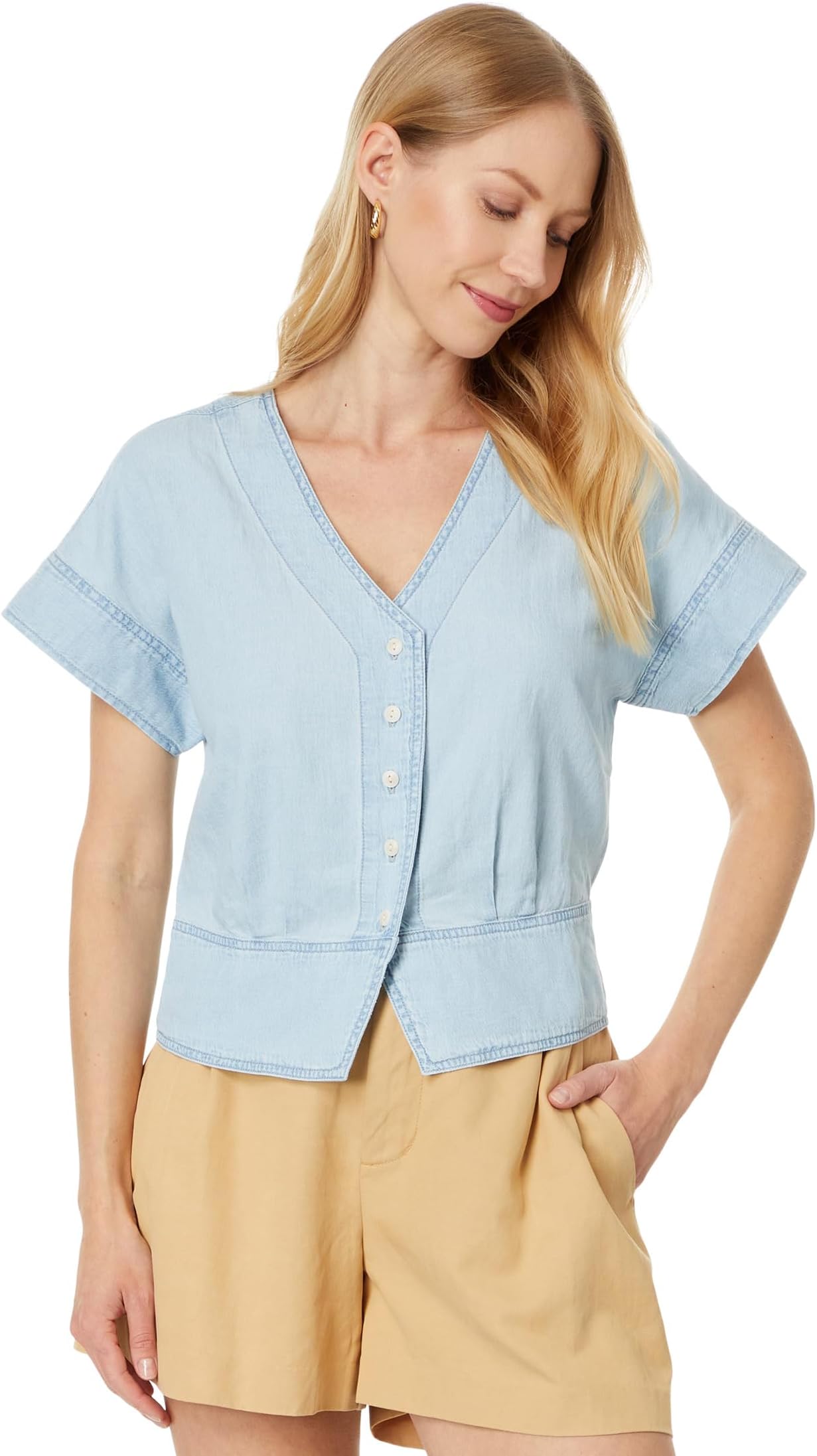 

Топ Madewell Denim Pleated Short-Sleeve Top in Doral Wash, Doral Wash