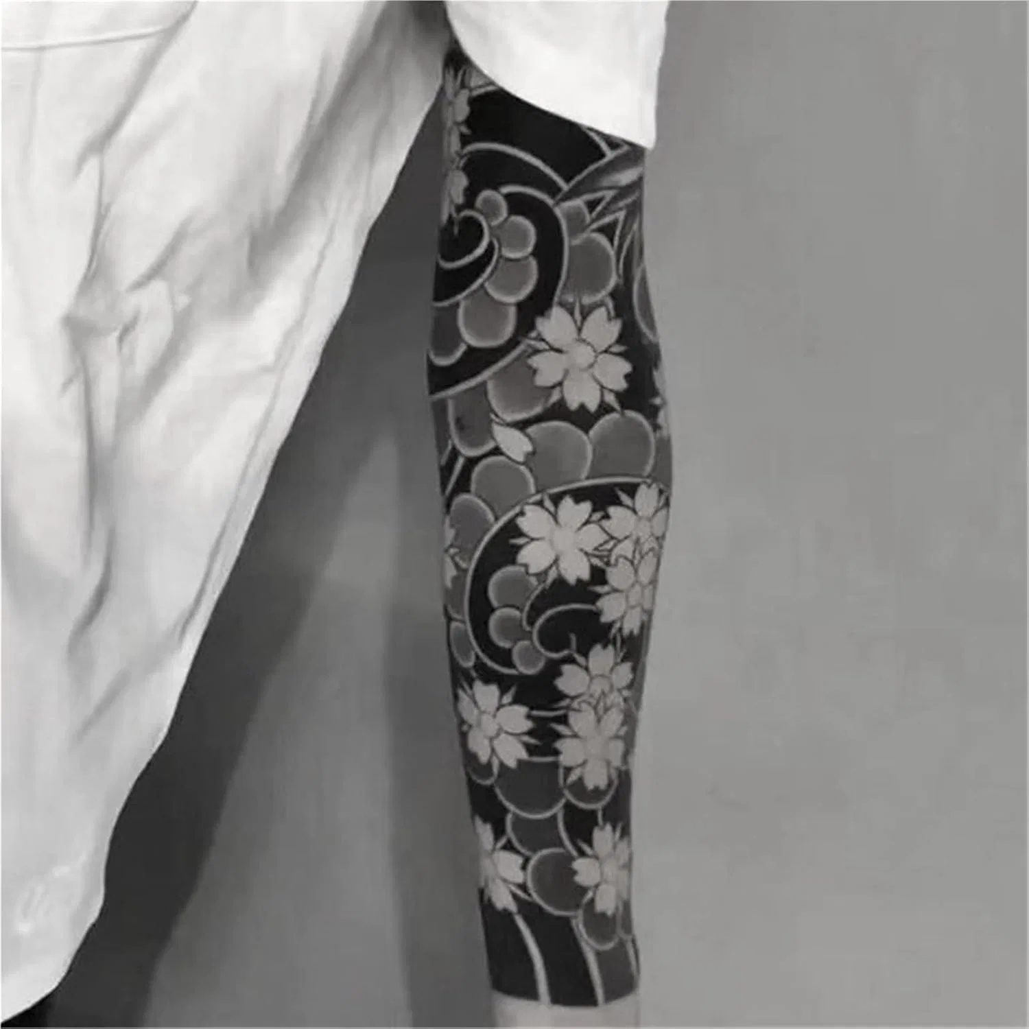 Набор временных татуировок для взрослых, 2 шт., Japanese Traditional Full Arm Herb, белый