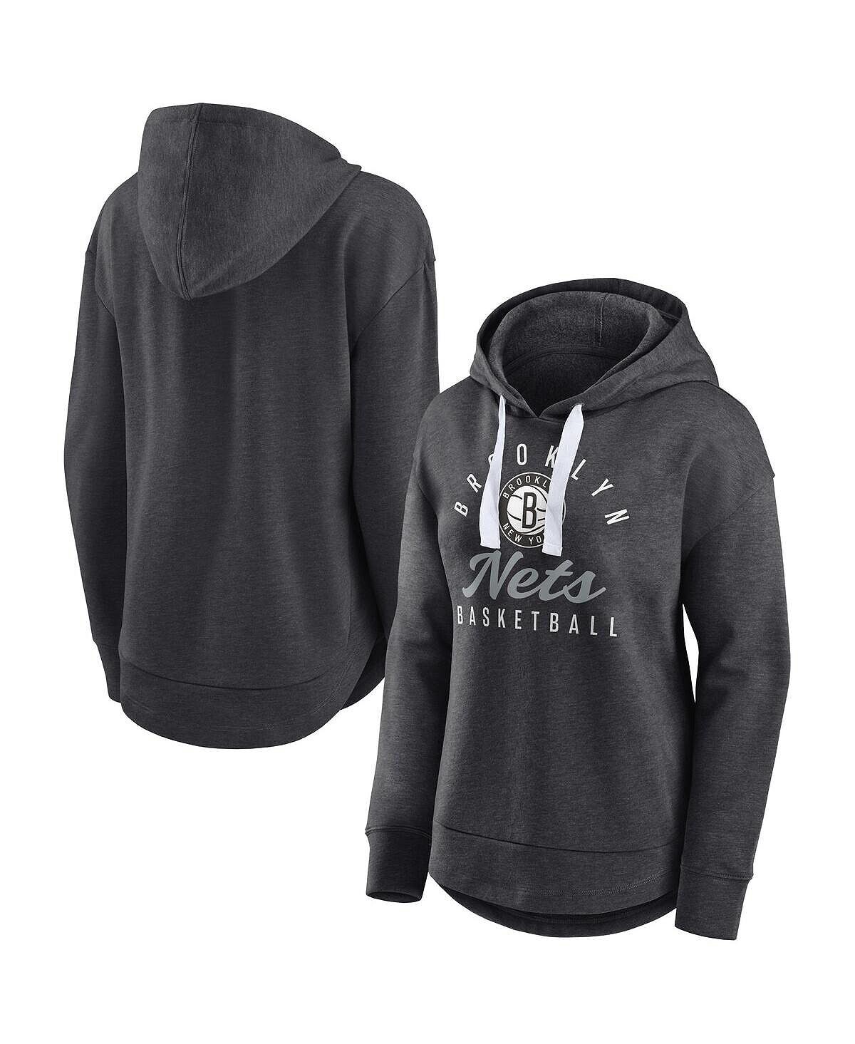 

Женский пуловер с капюшоном с логотипом Heather Charcoal Brooklyn Nets Iconic Distribution Fanatics