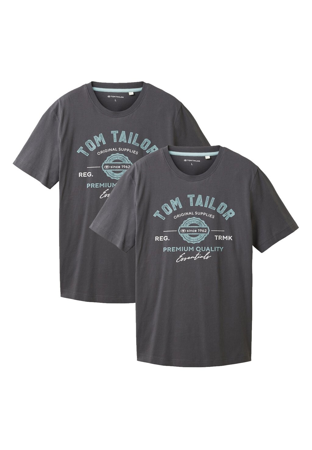 

Футболка с принтом LOGO 2 PACK TOM TAILOR, серый деним
