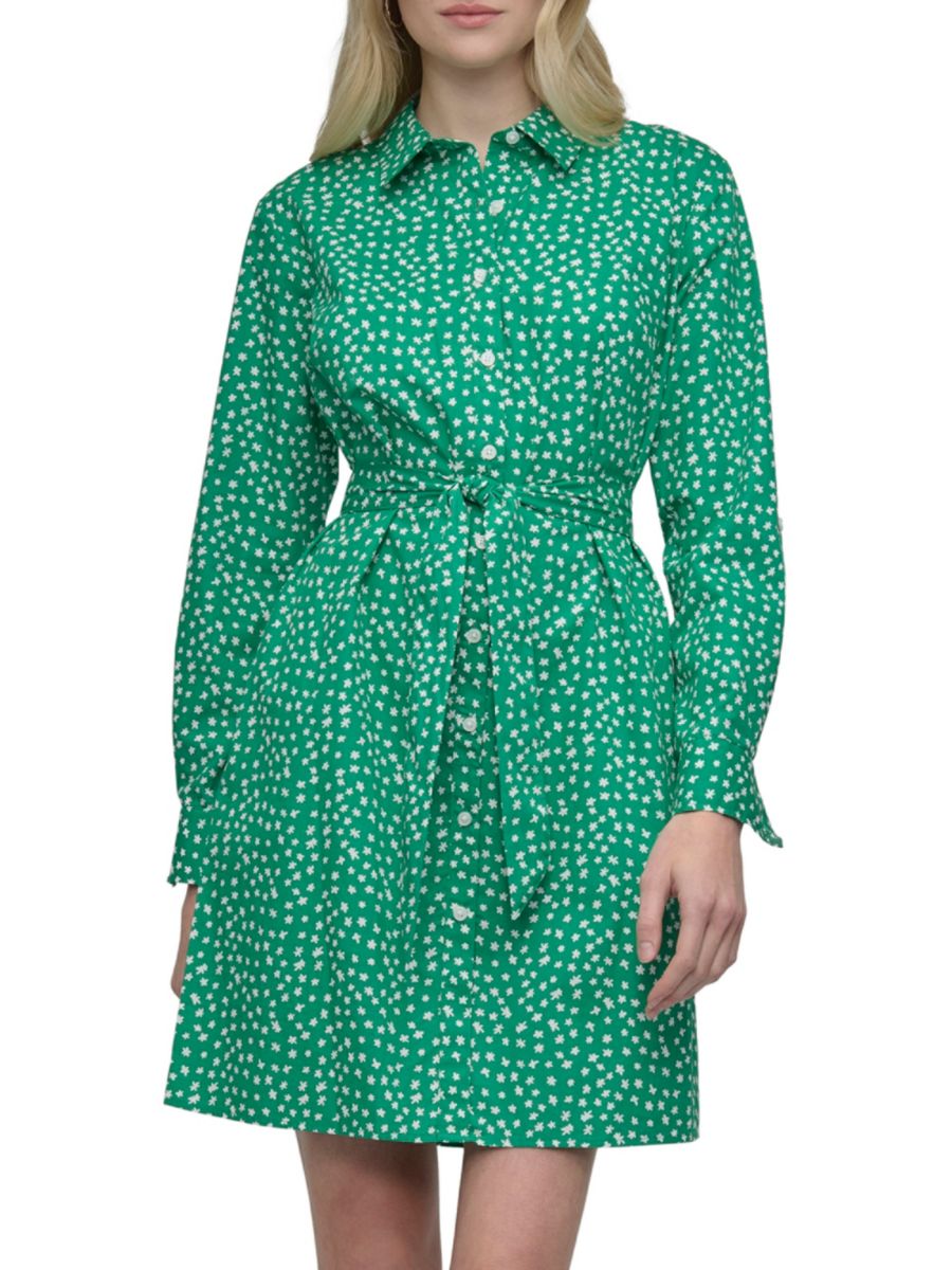 

Платье-рубашка мини с длинными рукавами DKNY, цвет Apple Green Ivory