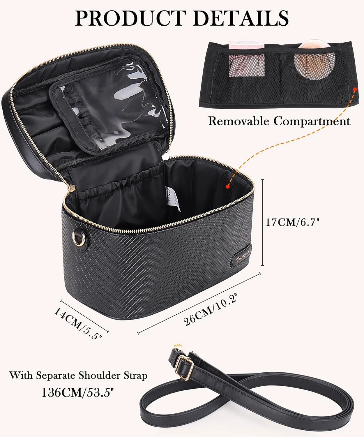 Женская дорожная косметичка из кожи с ремешком от Youngoa Youngoa, Black — фото 3