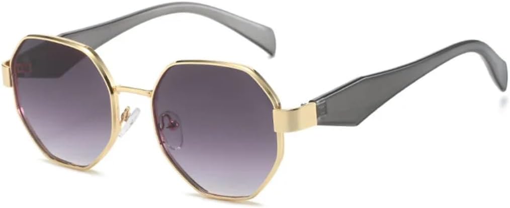 

Солнцезащитные очки для мужчин и женщин - защита от УФ-излучения UV400 - металлические петли в стиле панк, градиентная расцветка, для занятий спортом на открытом воздухе и вождения DSVIGF, Gold-gray