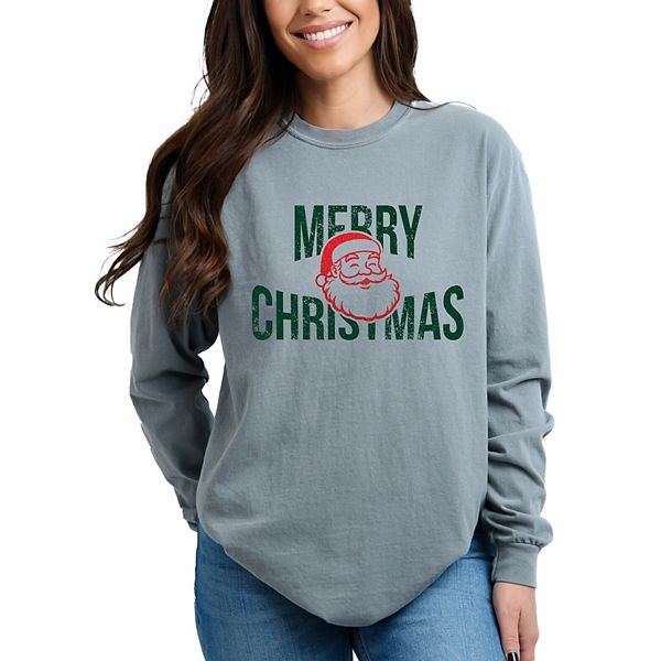 

Рождественский свитер с блестками и Сантой - женская футболка с длинным рукавом Simply Sage Market, Grey