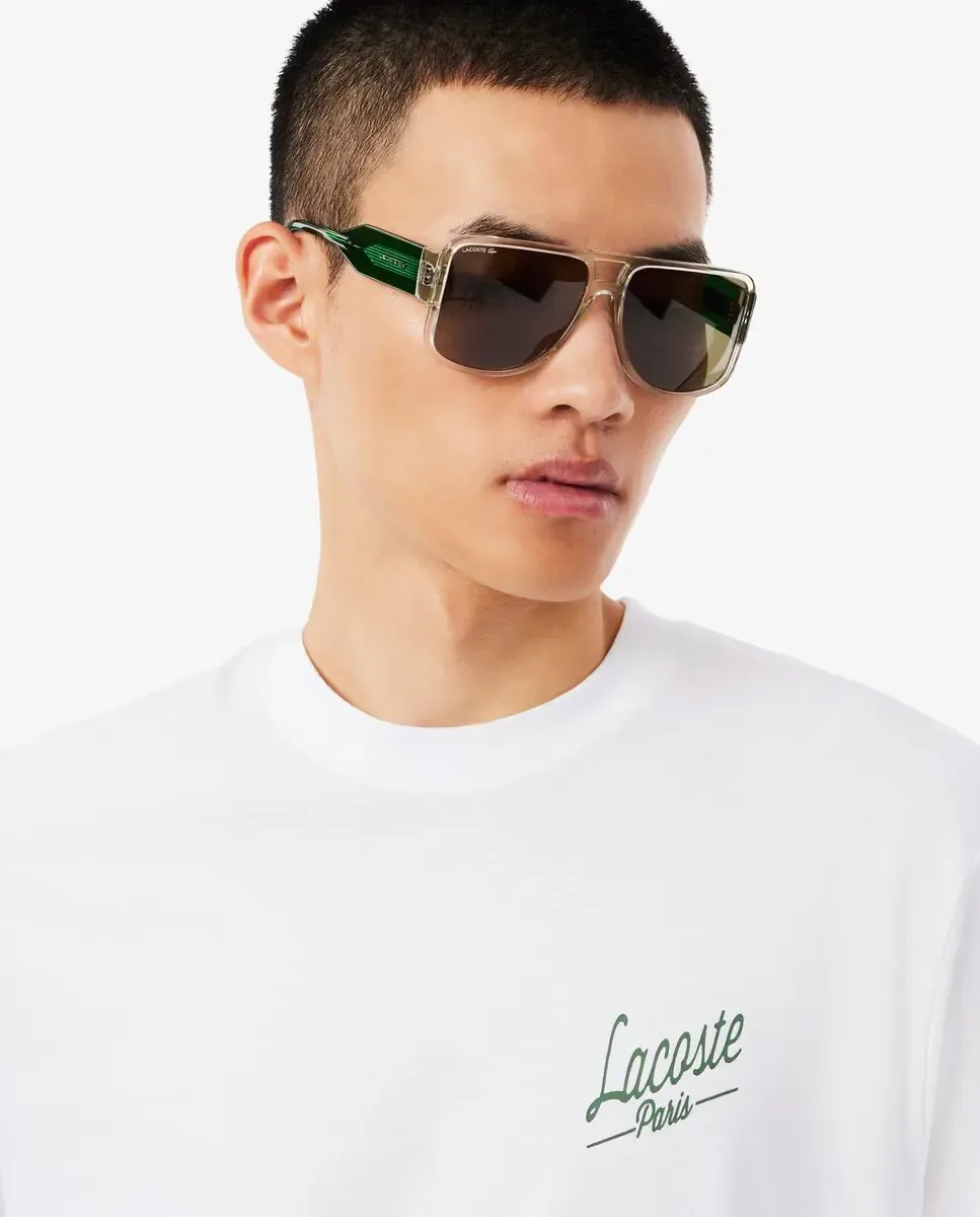 Мужская футболка с короткими рукавами с принтами Lacoste, белый — фото 3