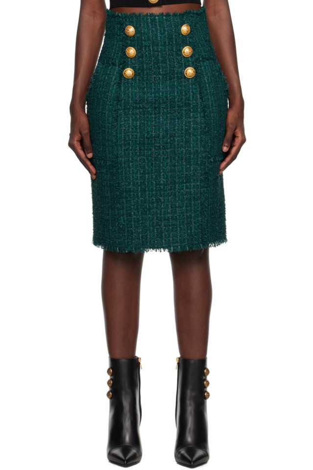 

Юбка миди с бахромой Balmain, цвет vert