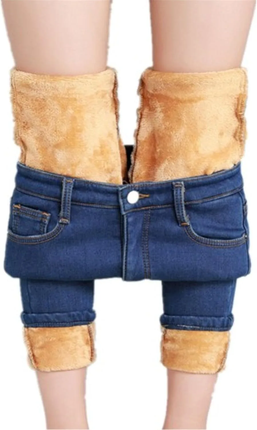 Утепленные джинсы женские high waisted skinny